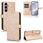 For Samsung Galaxy S25+ 5G Honeycomb Dot Texture Leather Phone Case(Gold)