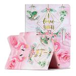 For iPad Mini 4 / 3 / 2 / 1 Painted Pattern Horizontal Flip Leather Case with Holder(Leaves Flamingo)