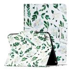 For iPad Mini (2019) Painted Pattern Horizontal Flip Leather Case with Holder(White Flower Leaves)