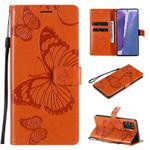 For Samsung Galaxy Note20 3D Butterflies Embossing Pattern Horizontal Flip Leather Case with Holder & Card Slot & Wallet(Orange)