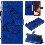 For Samsung Galaxy Note20 Ultra 3D Butterflies Embossing Pattern Horizontal Flip Leather Case with Holder & Card Slot & Wallet(Blue)