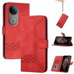 For vivo V50 Cubic Skin Feel Flip Leather Phone Case(Red)