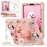 For iPad Air 11 2025 / 2024 / Pro 11 2022 Dog Rotation Kickstand Silicone Hybrid PC Tablet Case(Pink)
