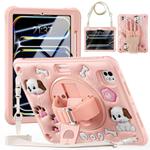 For iPad Pro 11 2024 Dog Rotation Kickstand Silicone Hybrid PC Tablet Case(Pink)