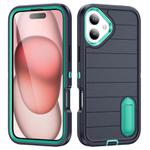 For iPhone 16 Defender Gen2 Rugged PC + Silicone Phone Case with Holder(Dark Blue+Cyan)