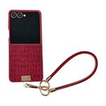 For Samsung Galaxy Z Flip7 5G Crocodile Texture TPU Phone Case With Strap(Red)
