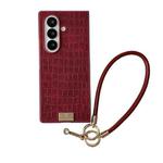 For Samsung Galaxy Z Fold7 5G Crocodile Texture TPU Phone Case With Strap(Red)