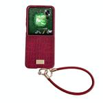 For Honor Magic V Flip Crocodile Texture TPU Phone Case With Strap(Red)