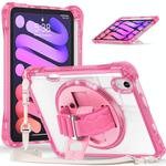 For iPad mini 2024 / mini 6 Rotation Grip Holder TPU Hybrid Clear PC Tablet Case(Red Rose)