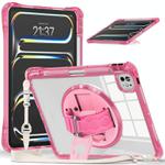For iPad Pro 13 2024 Rotation Grip Holder TPU Hybrid Clear PC Tablet Case(Red Rose)