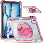 For iPad Air 13 2024 / 2025 Rotation Grip Holder TPU Hybrid Clear PC Tablet Case(Red Rose)