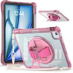 For iPad Air 11 2025 / 2024 / Pro 11 2022 Rotation Grip Holder TPU Hybrid Clear PC Tablet Case(Red Rose)
