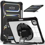 For iPad Pro 11 2024 Rotation Grip Holder TPU Hybrid Clear PC Tablet Case(Black)