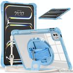 For iPad Pro 11 2024 Rotation Grip Holder TPU Hybrid Clear PC Tablet Case(Light Blue)