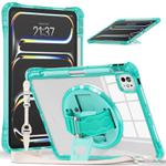 For iPad Pro 11 2024 Rotation Grip Holder TPU Hybrid Clear PC Tablet Case(Light Green)