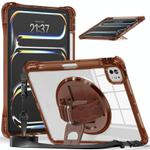 For iPad Pro 11 2024 Rotation Grip Holder TPU Hybrid Clear PC Tablet Case(Chocolate)