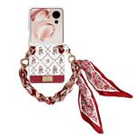 For Honor Magic V Flip Luck Flower Pattern TPU Phone Case With Strap(White)