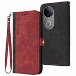 For vivo V50 Side Buckle Double Fold Hand Strap Leather Phone Case(Red)