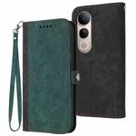 For vivo V50 Lite 4G / 5G Side Buckle Double Fold Hand Strap Leather Phone Case(Dark Green)