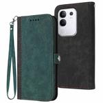 For vivo Y29 4G Side Buckle Double Fold Hand Strap Leather Phone Case(Dark Green)