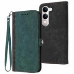 For vivo Y29s 5G / Y04 4G Global Side Buckle Double Fold Hand Strap Leather Phone Case(Dark Green)