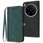 For vivo X200 Ultra Side Buckle Double Fold Hand Strap Leather Phone Case(Dark Green)