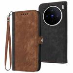 For vivo X200s Side Buckle Double Fold Hand Strap Leather Phone Case(Brown)