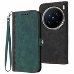 For vivo X200 Pro Side Buckle Double Fold Hand Strap Leather Phone Case(Dark Green)