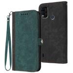 For Itel A48 Side Buckle Double Fold Hand Strap Leather Phone Case(Dark Green)