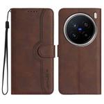 For vivo X200 Pro Heart Pattern Skin Feel Leather Phone Case(Brown)