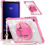 For Samsung Galaxy Tab A9+ Rotation Grip Holder TPU Hybrid Clear PC Tablet Case(Red Rose)