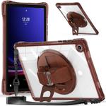 For Samsung Galaxy Tab A9+ Rotation Grip Holder TPU Hybrid Clear PC Tablet Case(Chocolate)