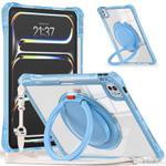 For iPad Pro 13 2024 Rotation Ring Handle TPU Hybrid Clear PC Tablet Case(Light Blue)