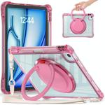 For iPad Air 11 2025 / 2024 / Pro 11 2022 Rotation Ring Handle TPU Hybrid Clear PC Tablet Case(Red Rose)