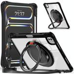 For iPad Pro 11 2024 Rotation Ring Handle TPU Hybrid Clear PC Tablet Case(Black)