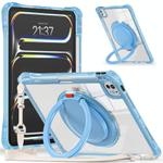 For iPad Pro 11 2024 Rotation Ring Handle TPU Hybrid Clear PC Tablet Case(Light Blue)