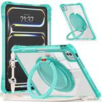 For iPad Pro 11 2024 Rotation Ring Handle TPU Hybrid Clear PC Tablet Case(Light Green)