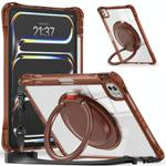 For iPad Pro 11 2024 Rotation Ring Handle TPU Hybrid Clear PC Tablet Case(Chocolate)