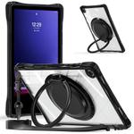 For Samsung Galaxy Tab A9+ Rotation Ring Handle TPU Hybrid Clear PC Tablet Case(Black)