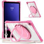 For Samsung Galaxy Tab A9+ Rotation Ring Handle TPU Hybrid Clear PC Tablet Case(Red Rose)