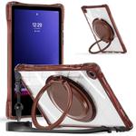 For Samsung Galaxy Tab A9+ Rotation Ring Handle TPU Hybrid Clear PC Tablet Case(Chocolate)