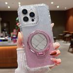 For iPhone 13 Pro Max Mirror Holder Glitterr MagSafe Phone Case(Pink)