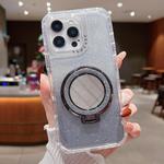 For iPhone 13 Pro Max Mirror Holder Glitterr MagSafe Phone Case(Black)