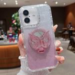 For iPhone 16 Mirror Butterfly Holder Glitterr MagSafe Phone Case(Pink)