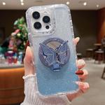 For iPhone 13 Pro Max Mirror Butterfly Holder Glitterr MagSafe Phone Case(Blue)