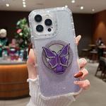 For iPhone 13 Pro Max Mirror Butterfly Holder Glitterr MagSafe Phone Case(Purple)