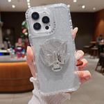 For iPhone 13 Pro Max Mirror Butterfly Holder Glitterr MagSafe Phone Case(Silver)
