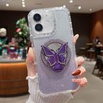 For iPhone 11 Mirror Butterfly Holder Glitterr MagSafe Phone Case(Purple)