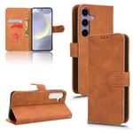 For Samsung Galaxy S25 5G Skin Feel Magnetic Flip Leather Phone Case(Brown)