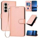 For Itel A95 YX0070 Carbon Fiber Buckle Leather Phone Case with Lanyard(Pink)